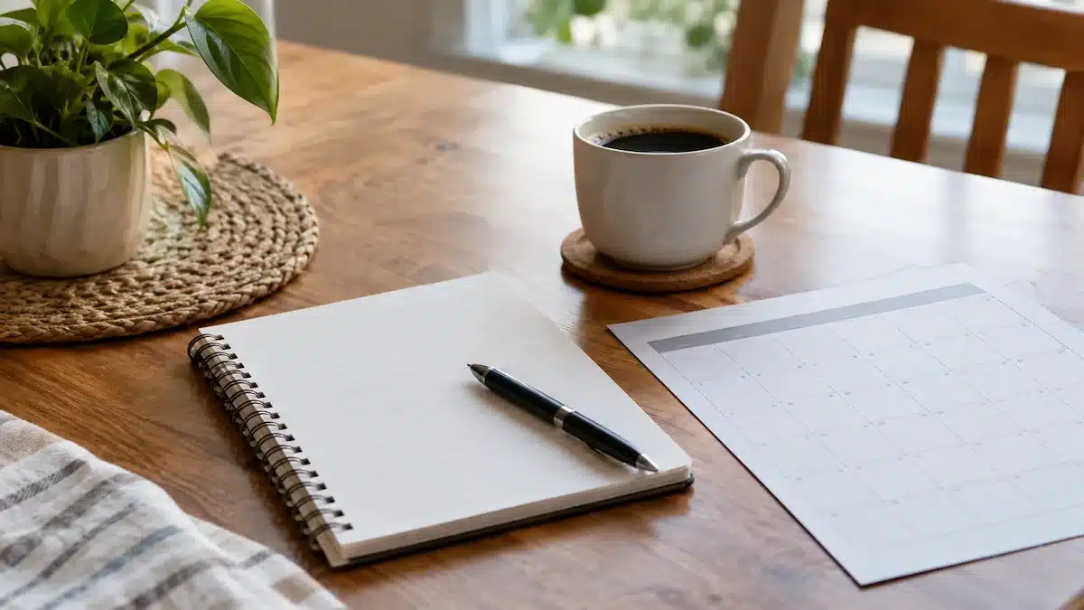 Notebook and calendar used to plan Arkansas home care hours and payment sources
